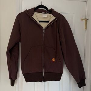 Carhartt Dark Brown Full-Zip Hooded Jacket with Cream Lining